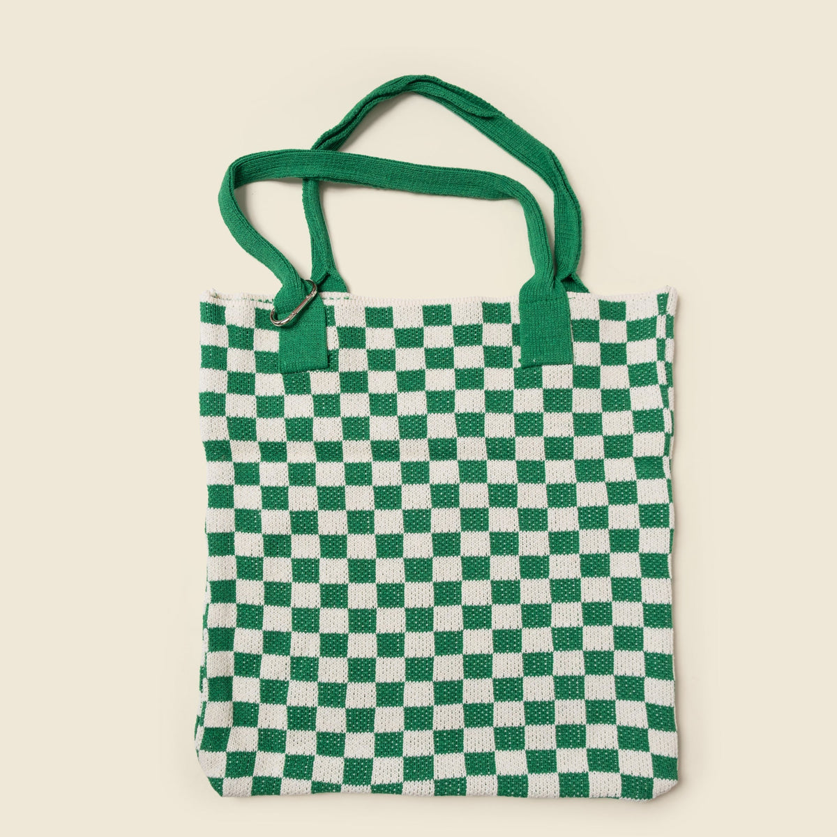 Green Checkered Washable Knit Tote Bag