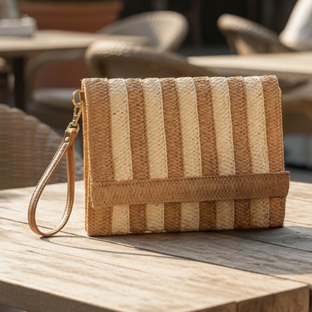Striped Woven Foldover Wristlet Crossbody Bag