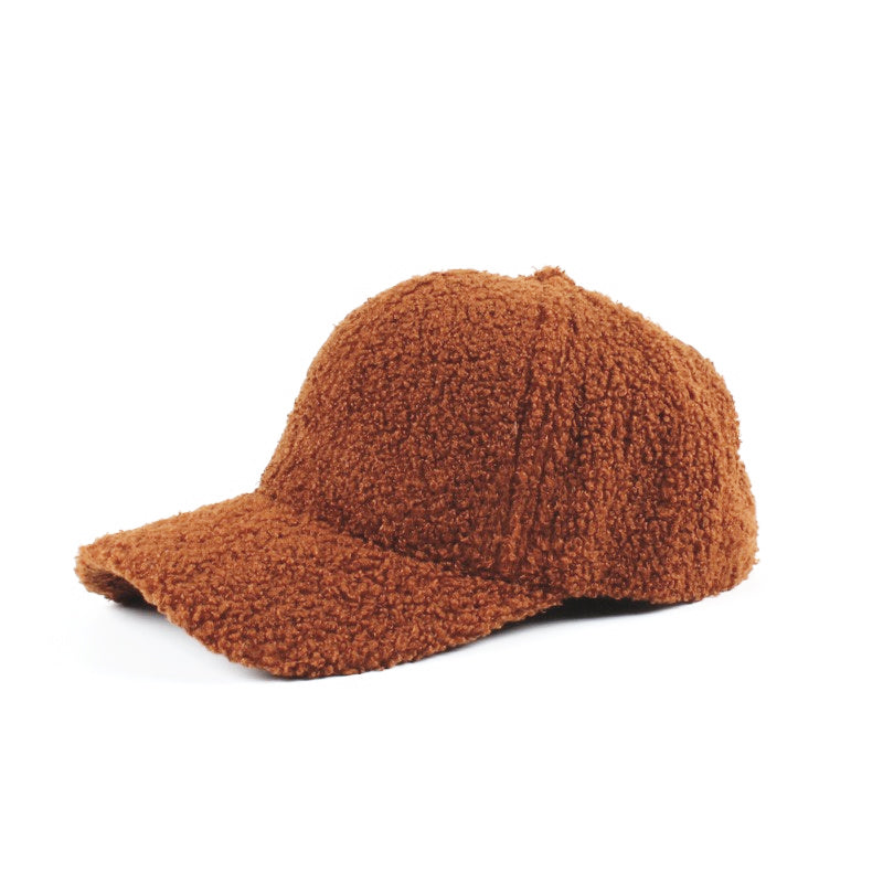 Dark camel textured baseball cap on a white background.