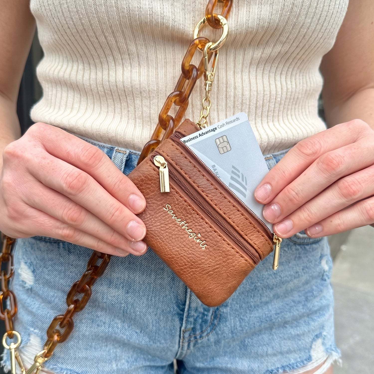 Ice Chain Crossbody Phone Strap with Zippered Pouch