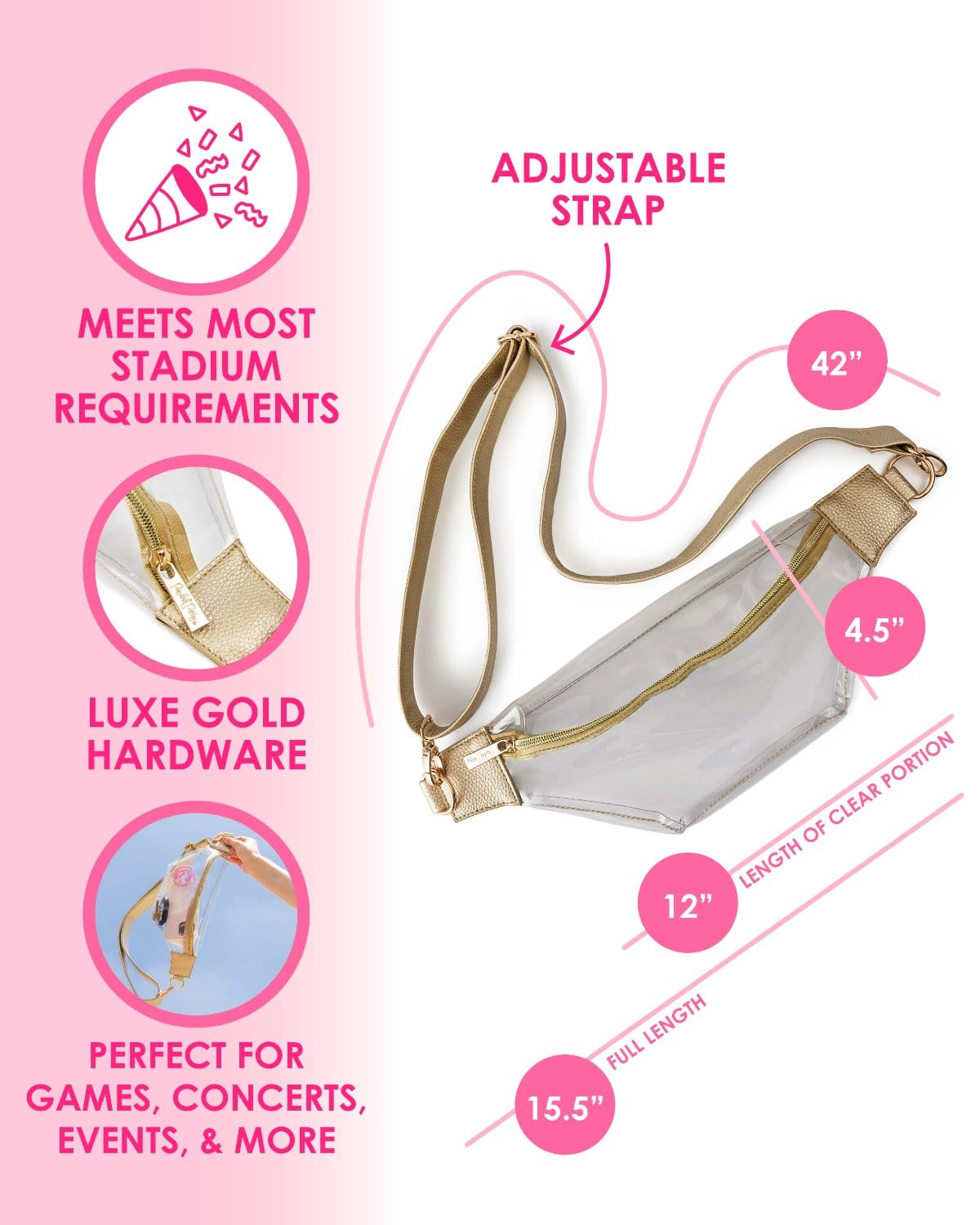 Clear Stadium Belt Bag & Confetti Strap Bundle