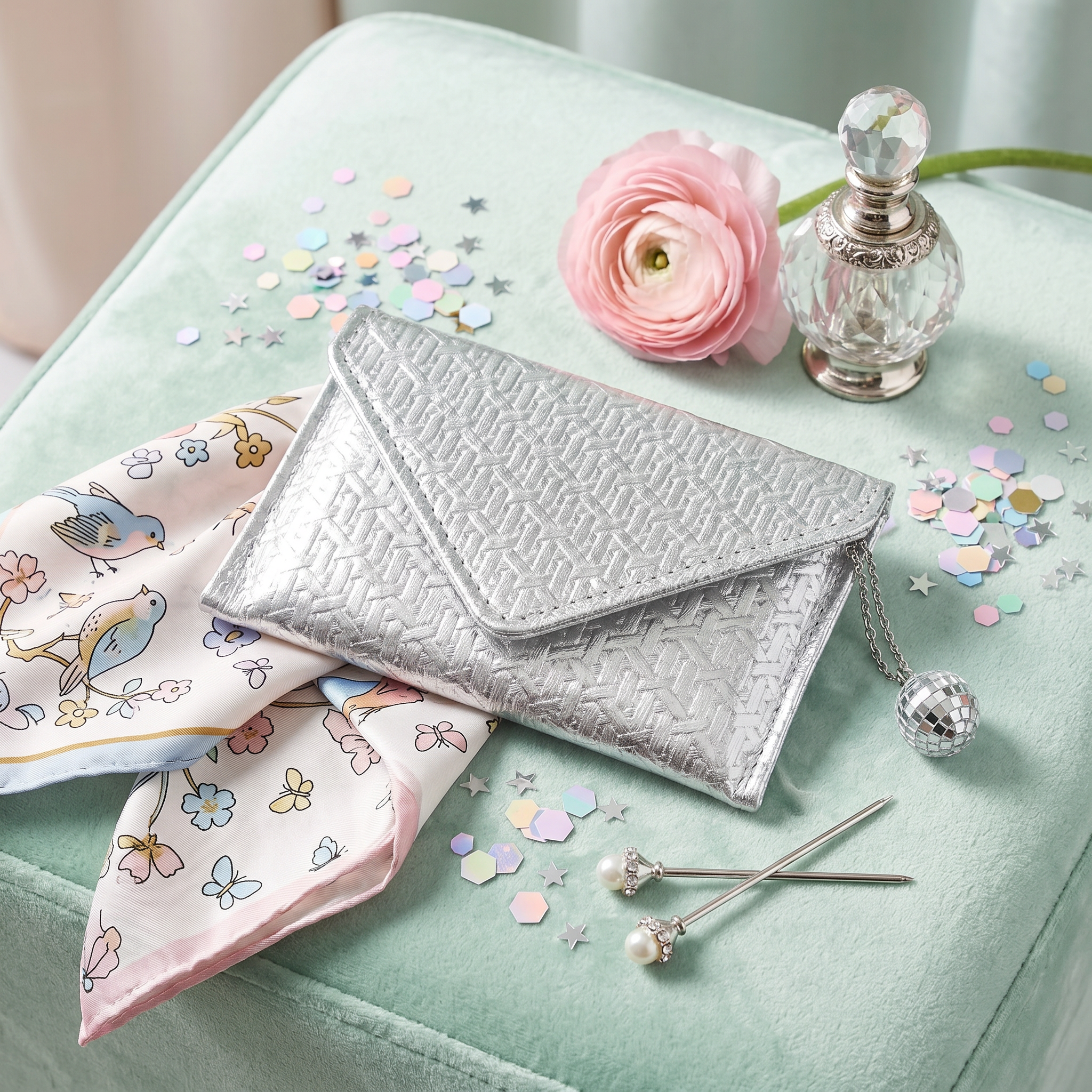Silver Woven Leather RFID Envelope Wallet