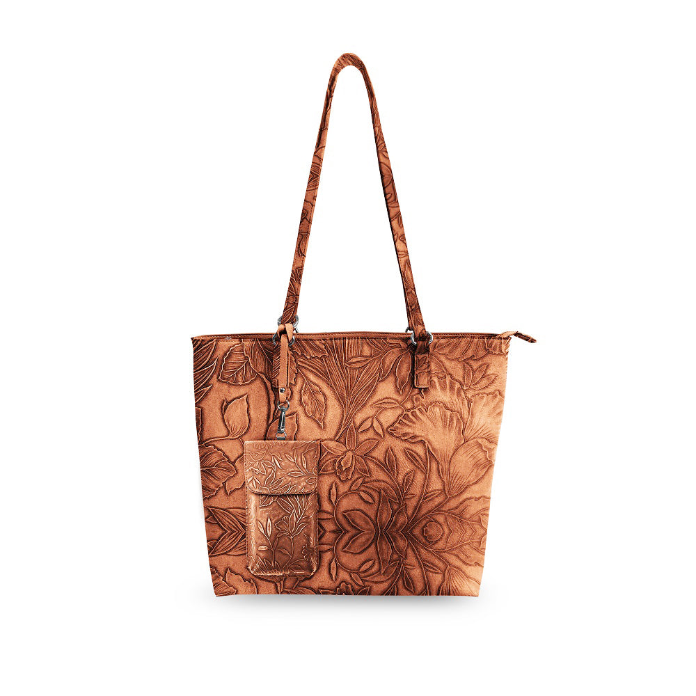 Rust floral tote bag with crossbody strap - product view 1
