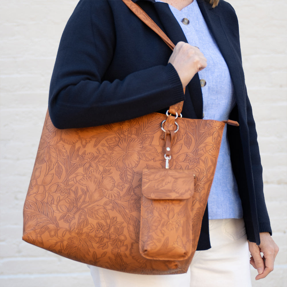 Rust floral tote bag with crossbody strap - product view 1
