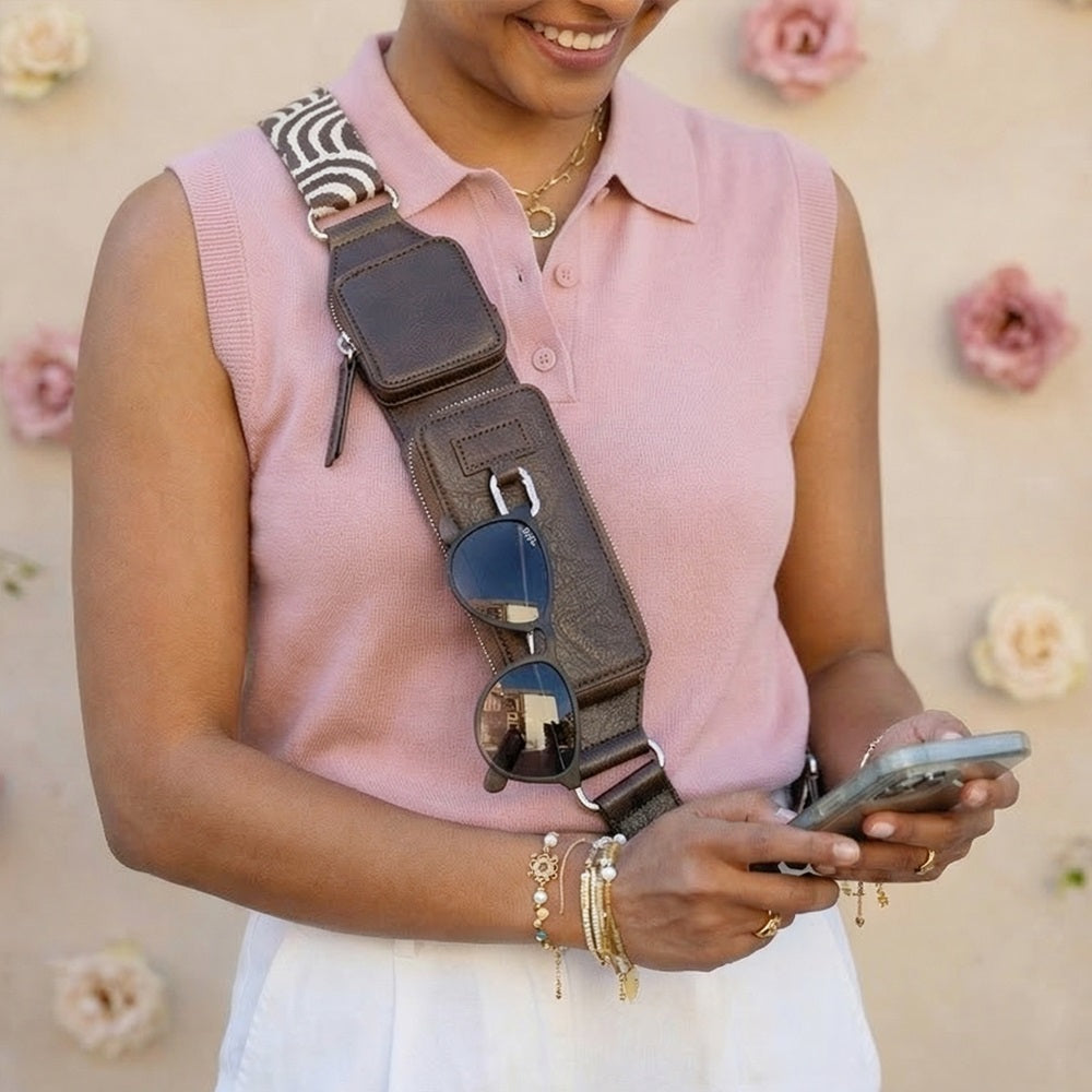 Zip & Clip RFID Crossbody Phone Strap with Two Pockets