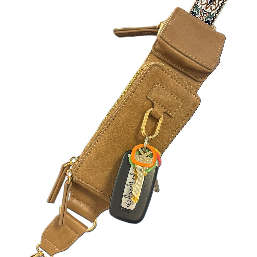 Zip & Clip RFID Crossbody Phone Strap with Two Pockets