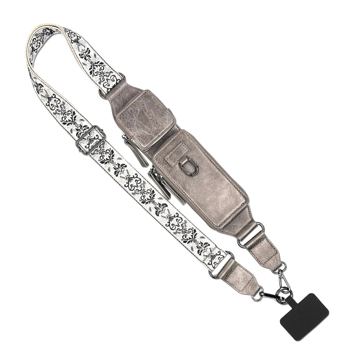 Zip & Clip RFID Crossbody Phone Strap with Two Pockets