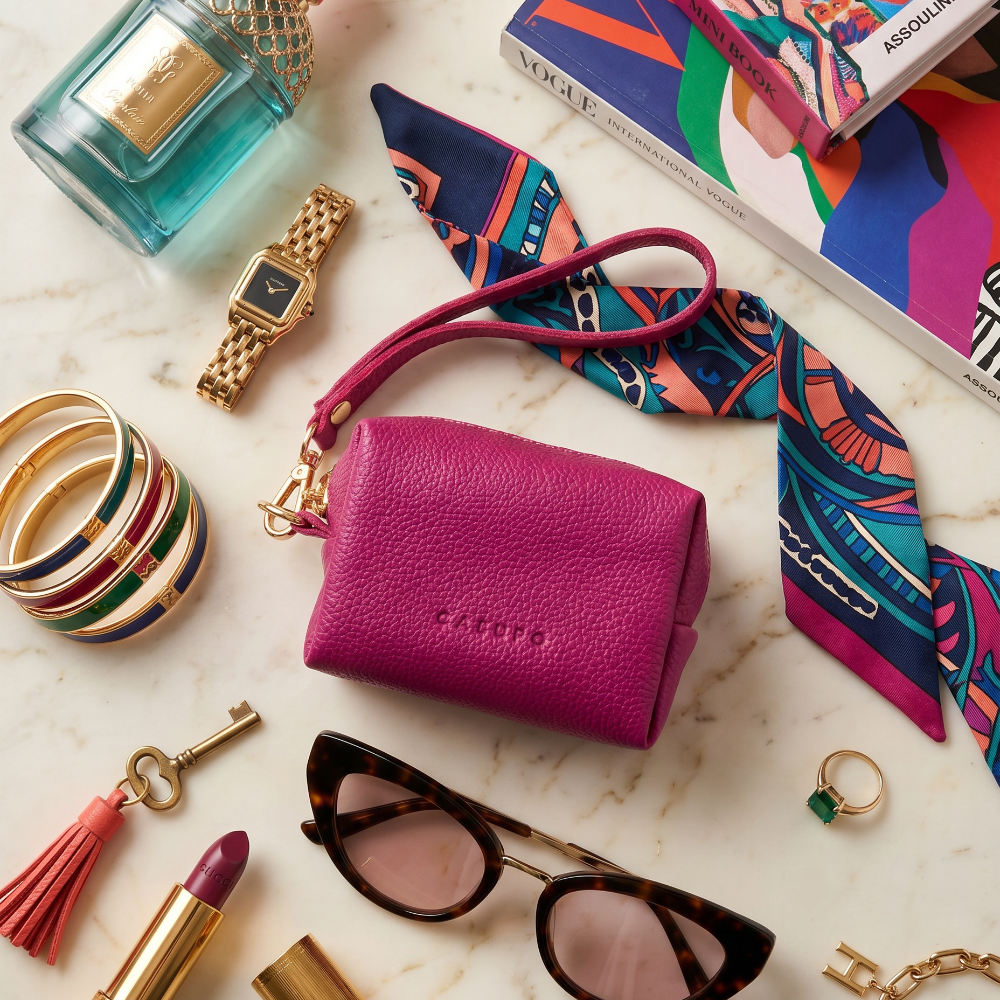 Pink Leather Mini Wristlet Pouch