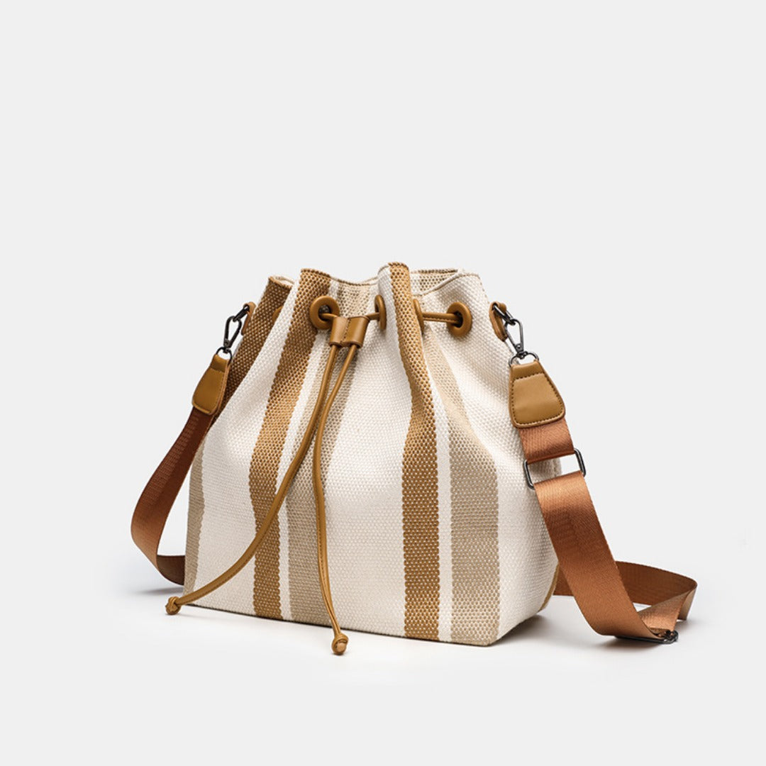Striped Canvas Bucket Crossbody Bag