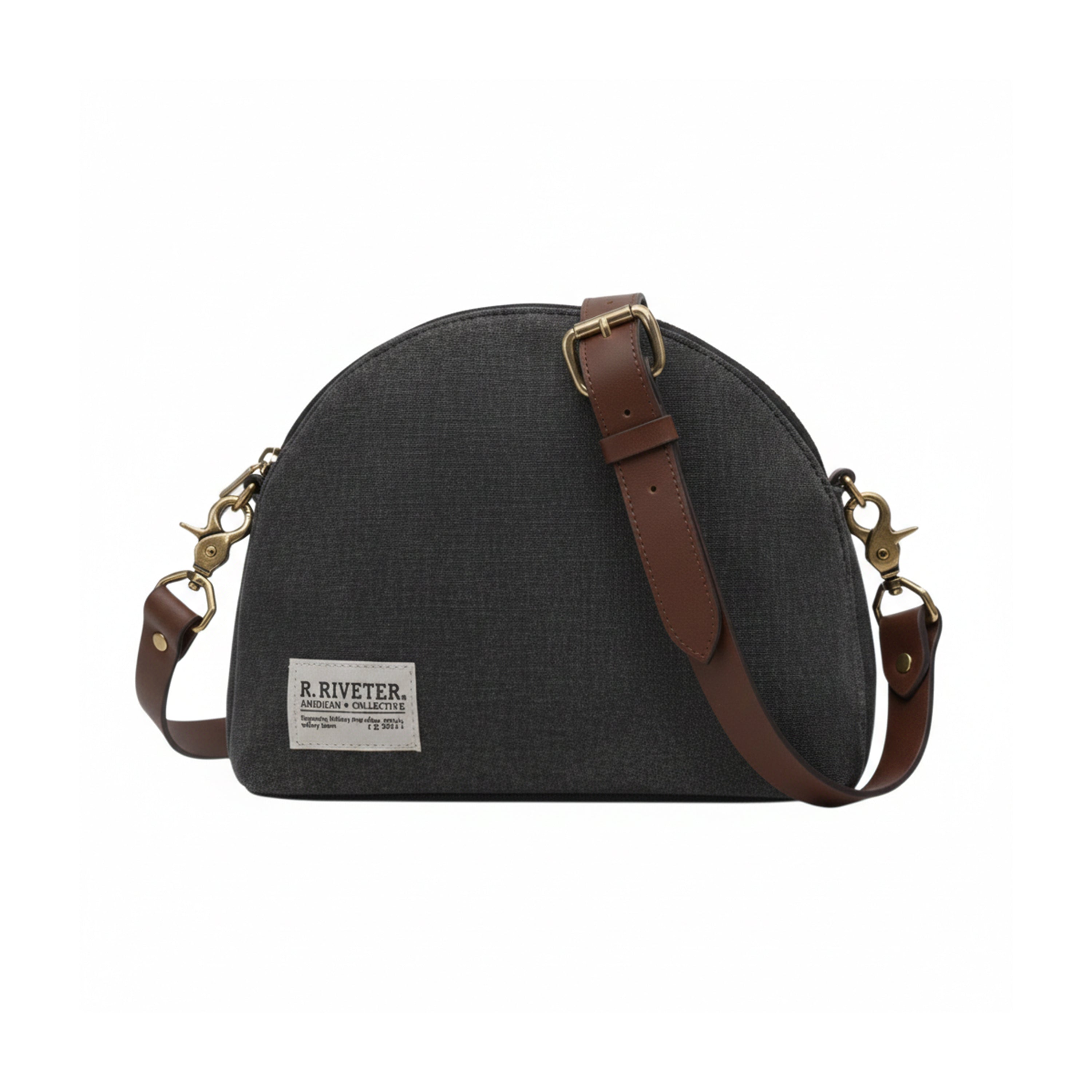 Hopper Black Canvas & Brown Leather Crossbody Bag