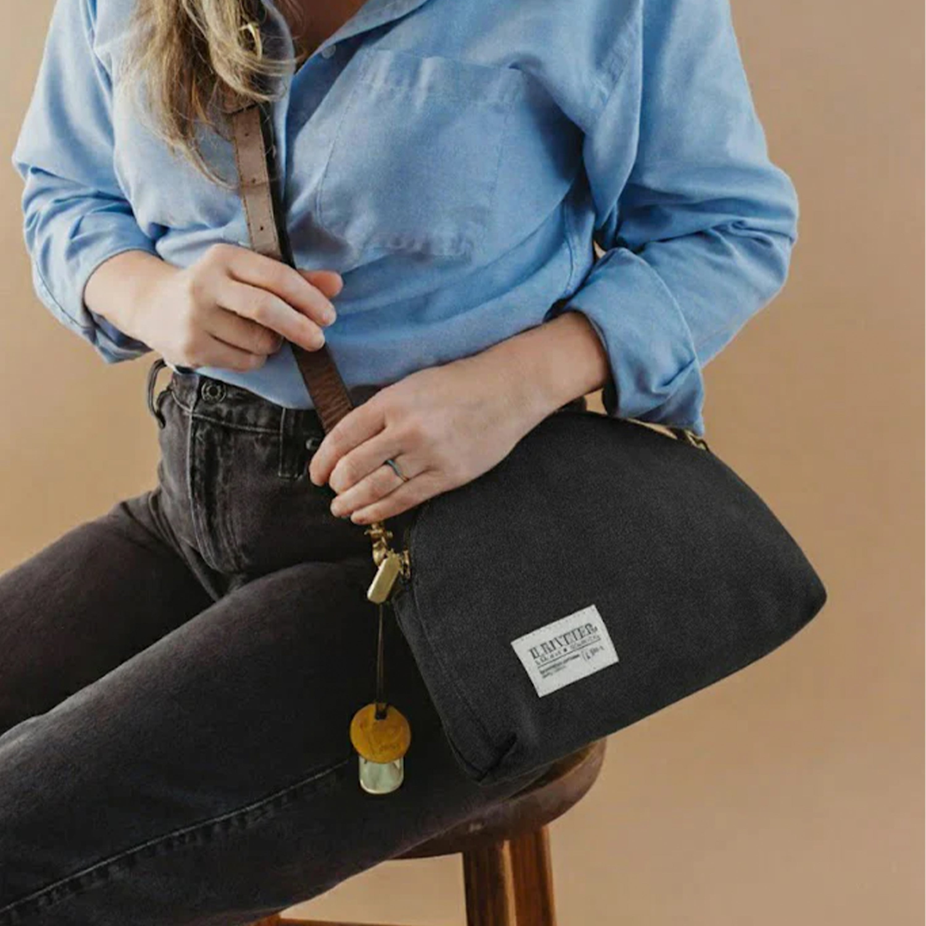 Hopper Black Canvas & Brown Leather Crossbody Bag