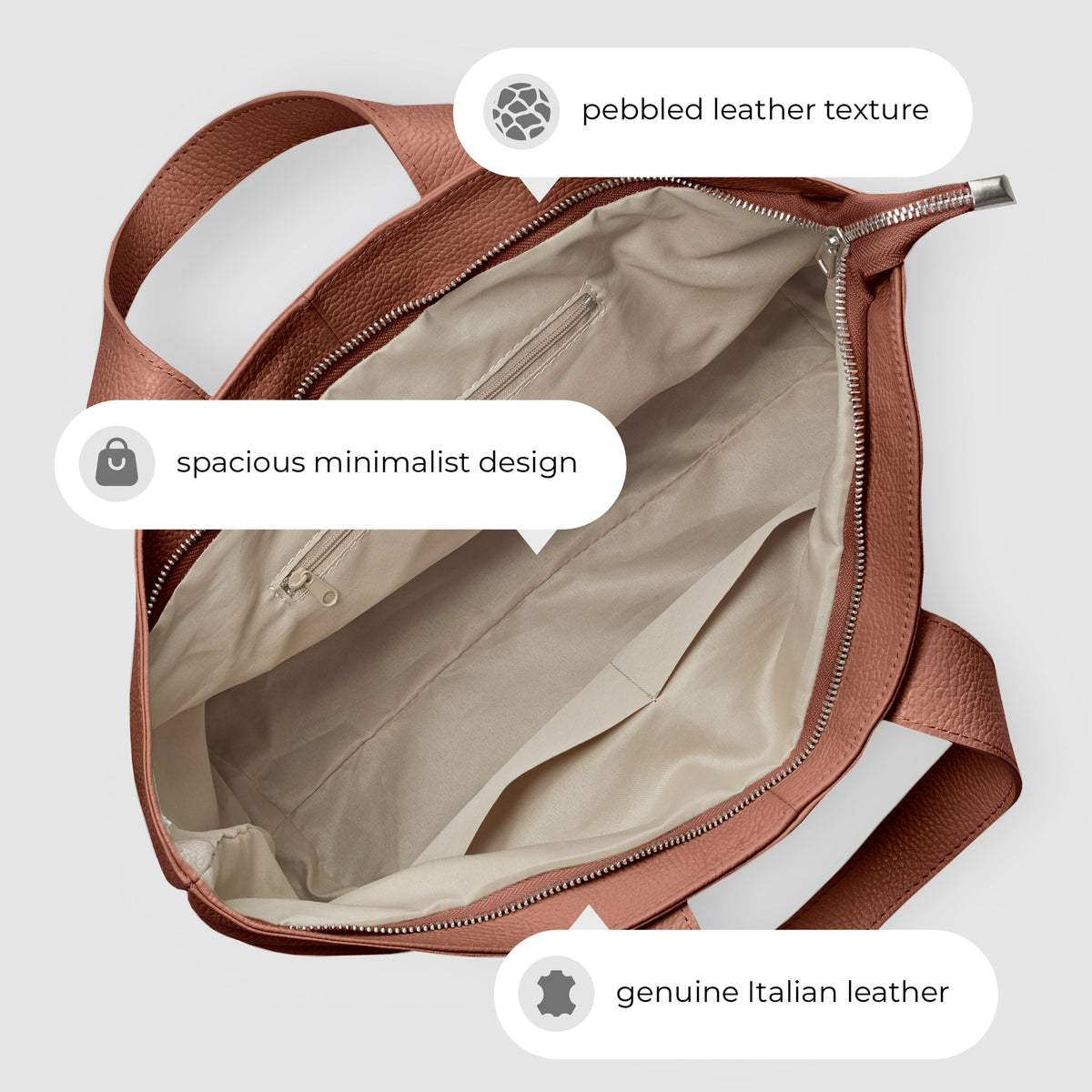 Torino Italian Leather Tote with Zip Top