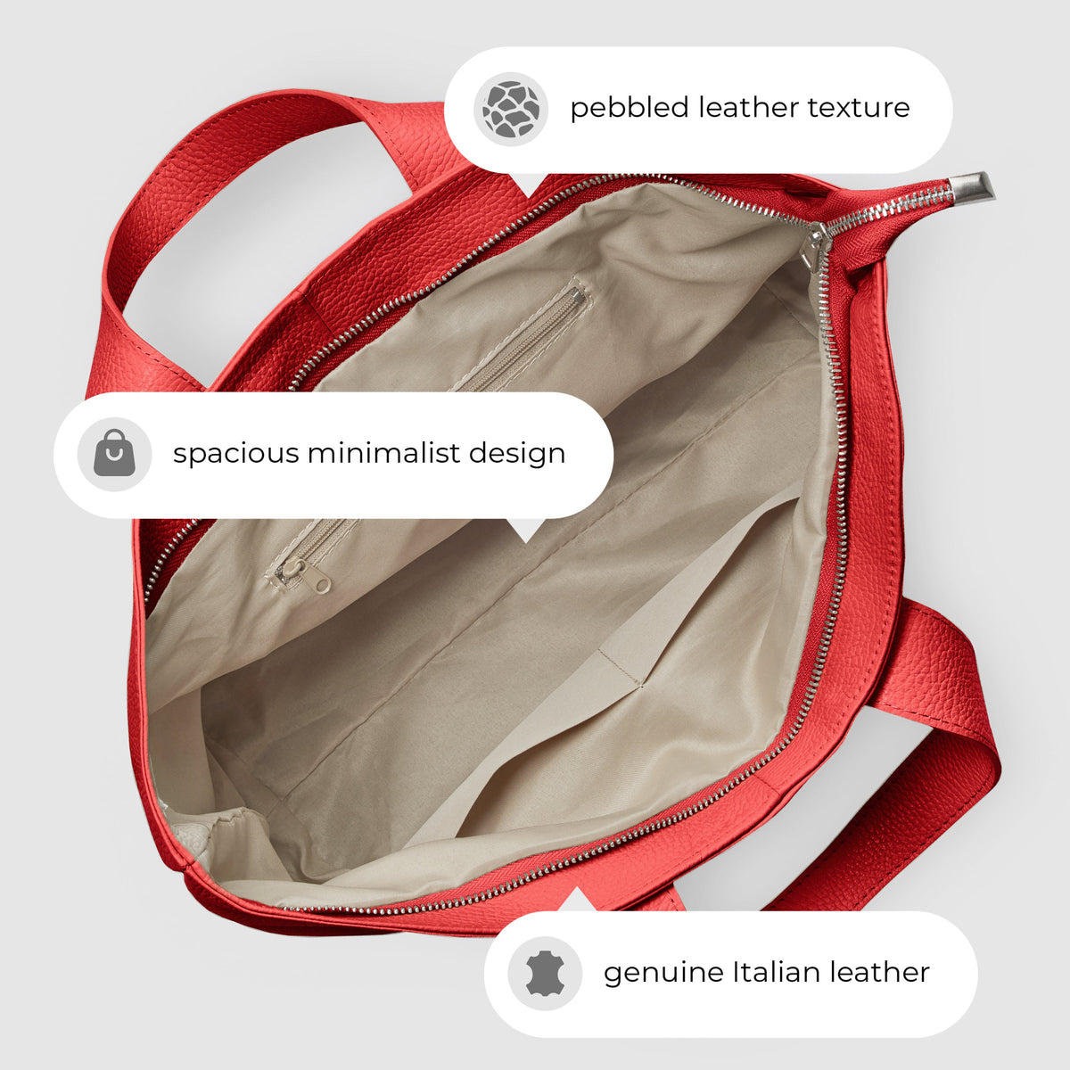 Torino Italian Leather Tote with Zip Top