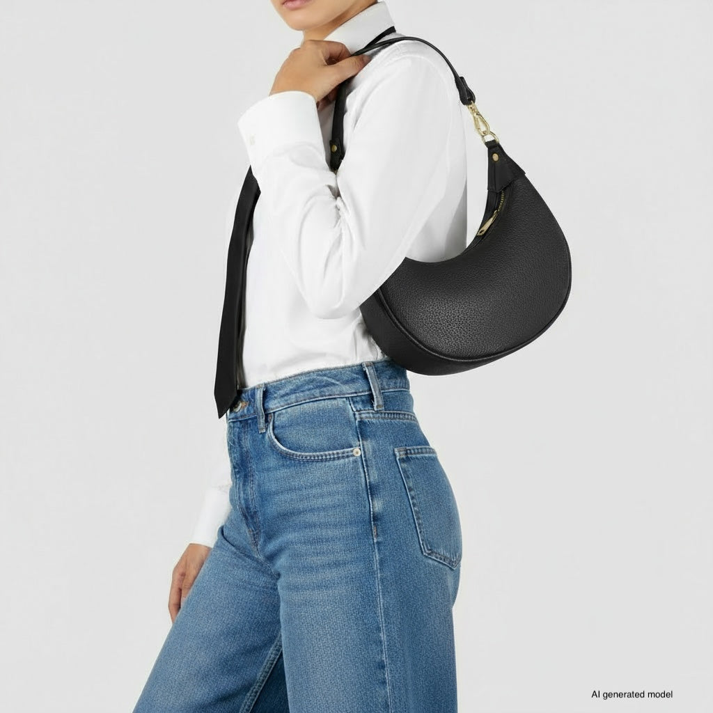 Verona Italian Leather Crescent Shoulder Bag
