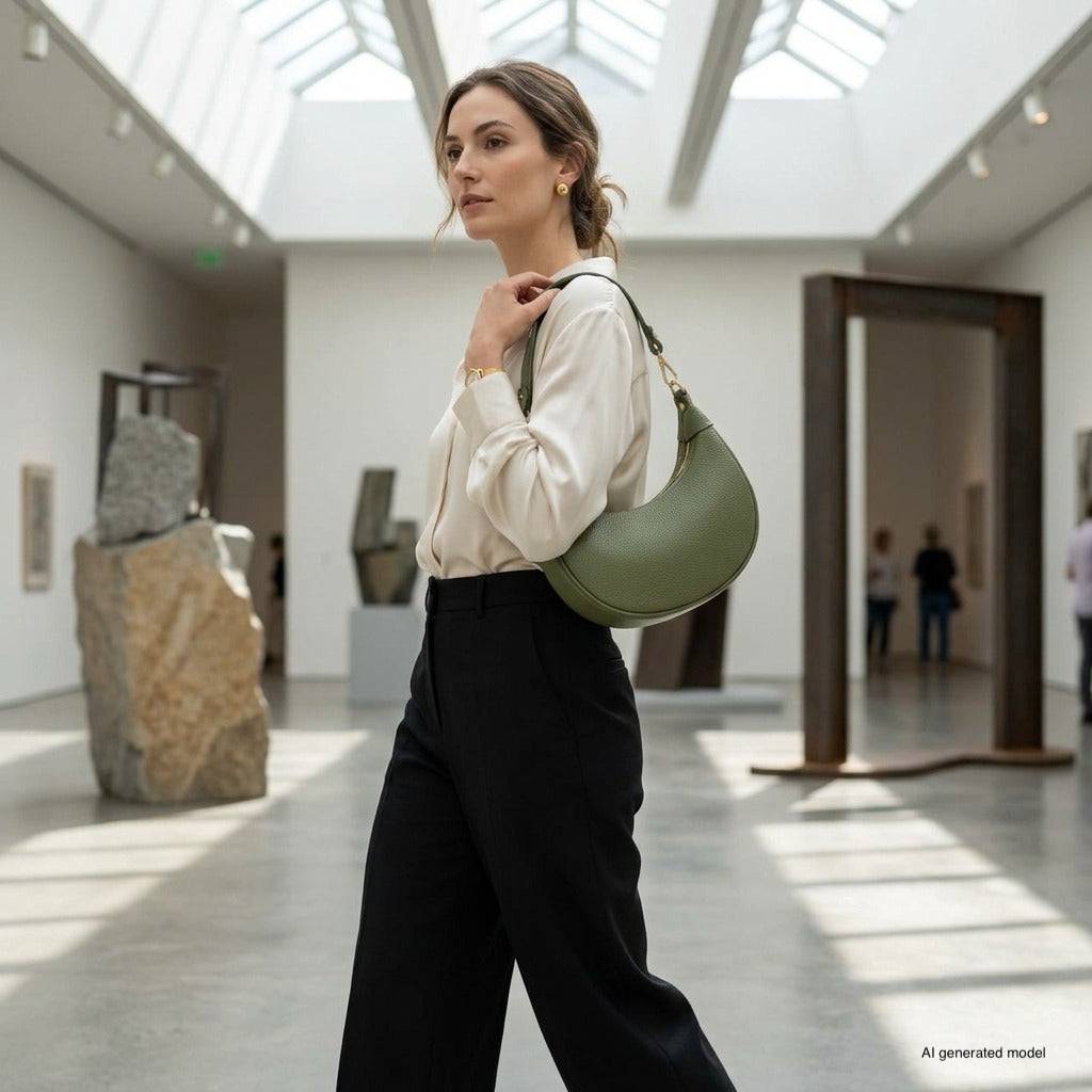 Verona Italian Leather Crescent Shoulder Bag