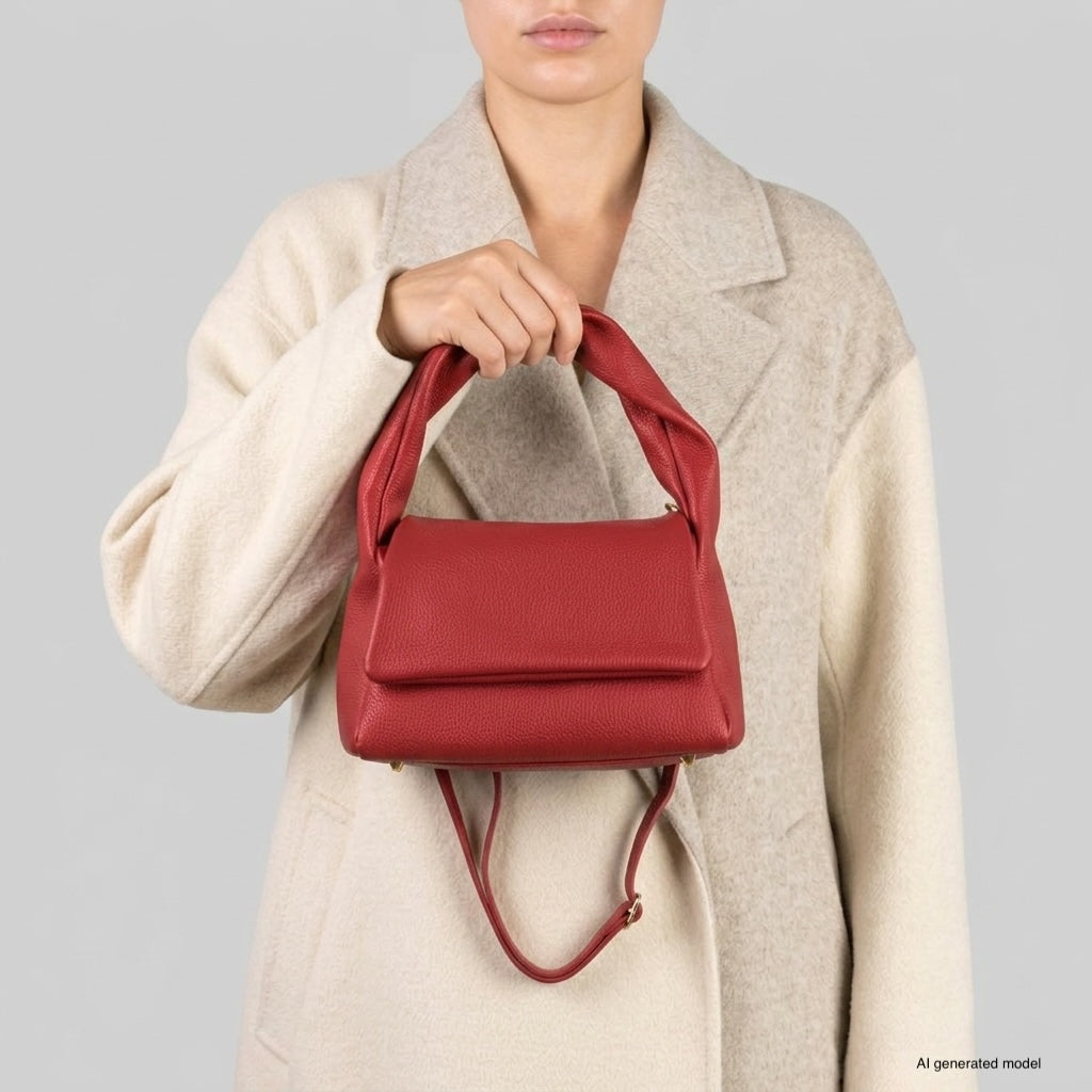 Perugia Italian Leather Bag with Twisted Handle