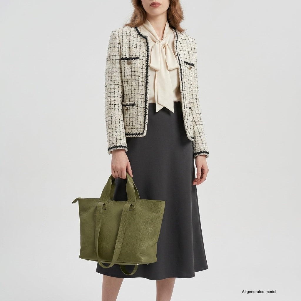 Torino Italian Leather Tote with Zip Top