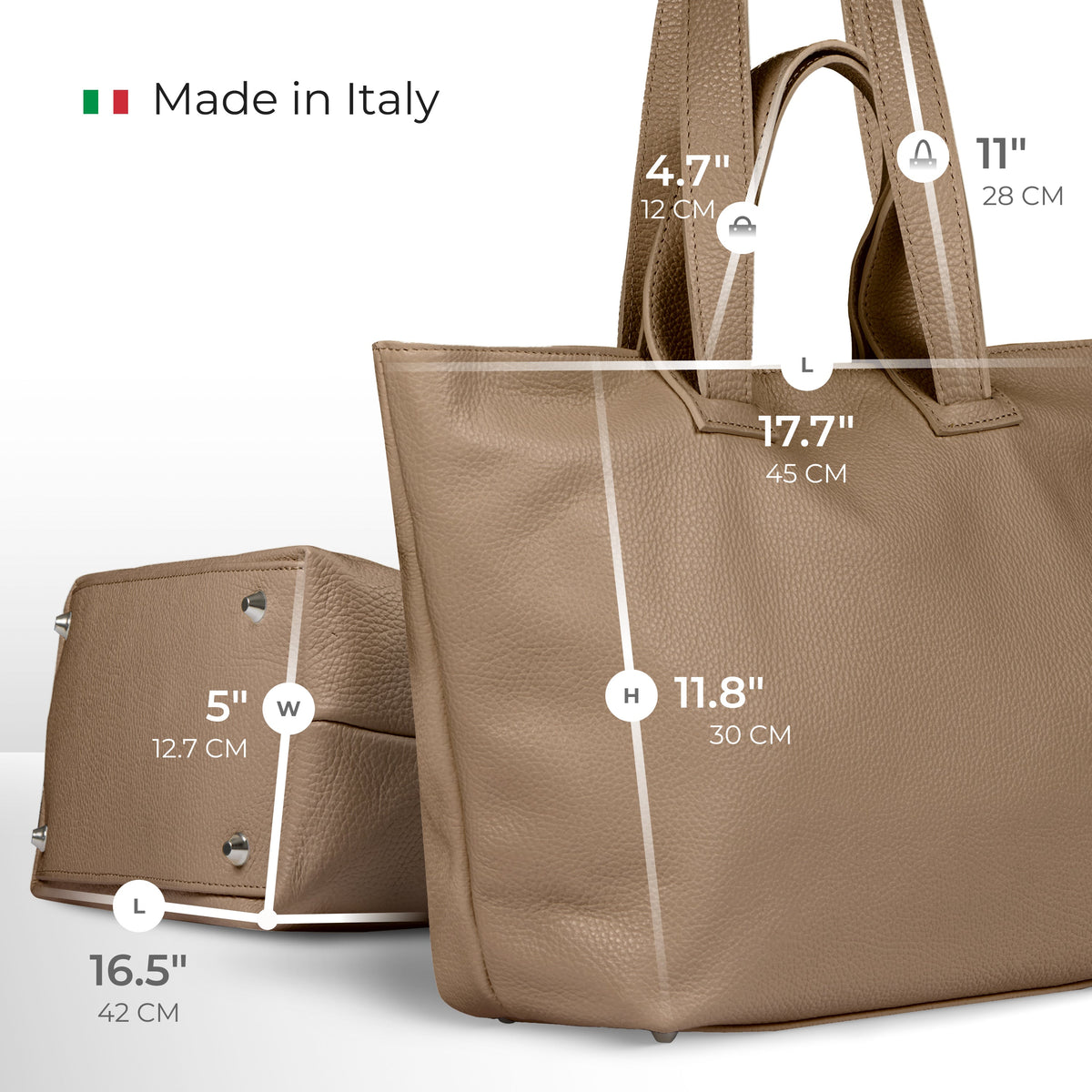 Torino Italian Leather Tote with Zip Top