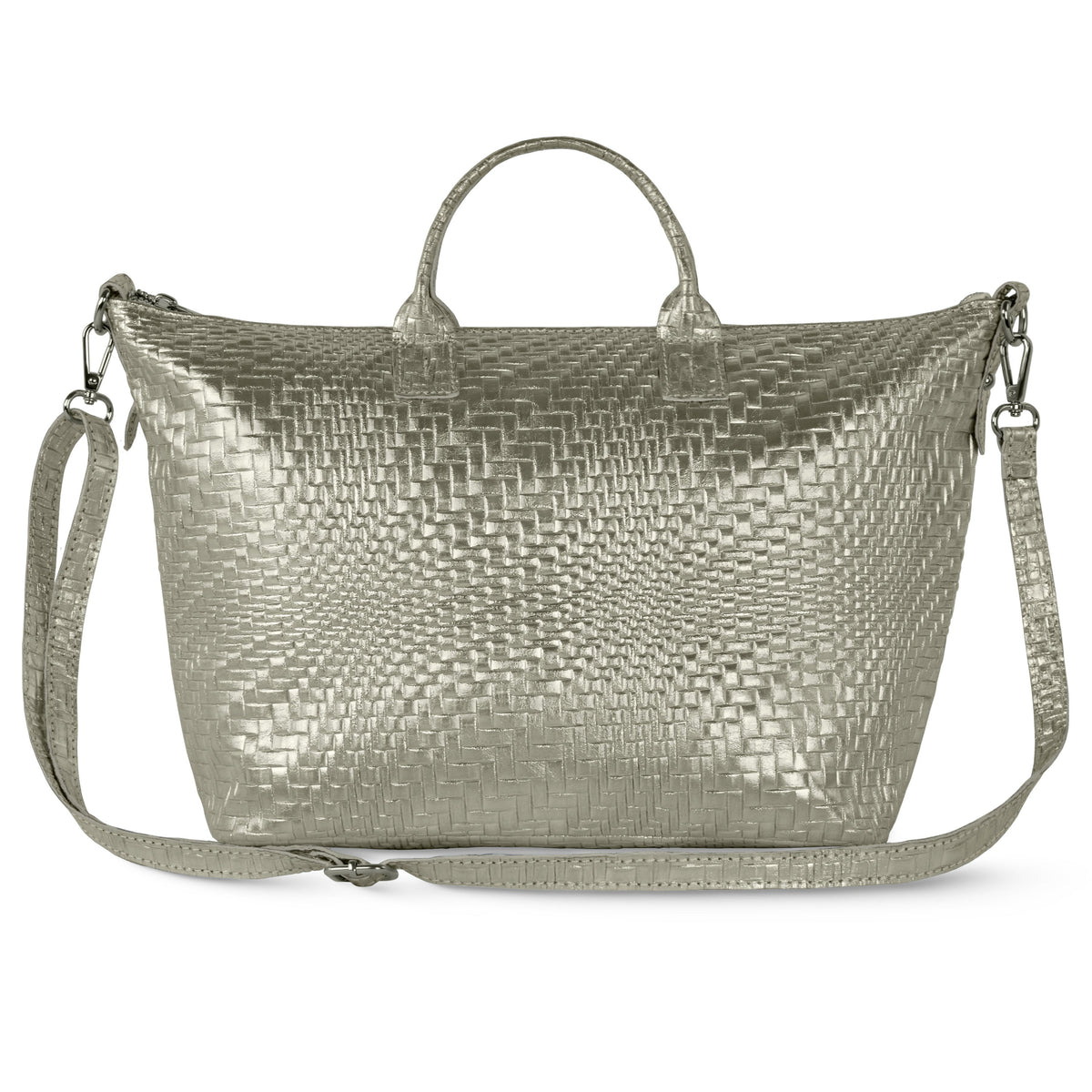 Treviso Italian Metallic Suede Top-Handle Bag
