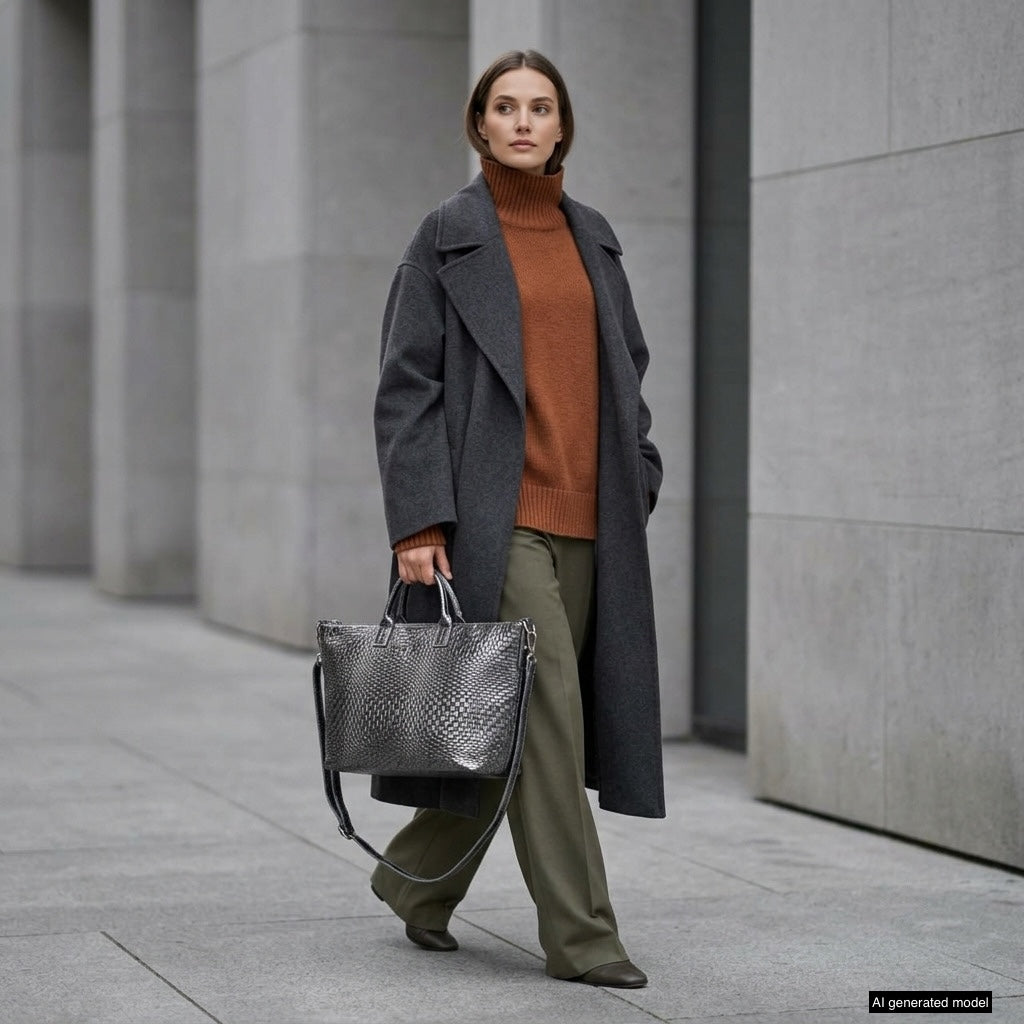 Treviso Italian Metallic Suede Top-Handle Bag