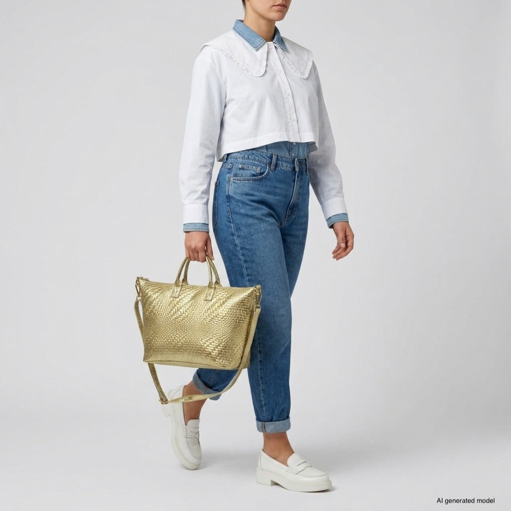Treviso Italian Metallic Suede Top-Handle Bag