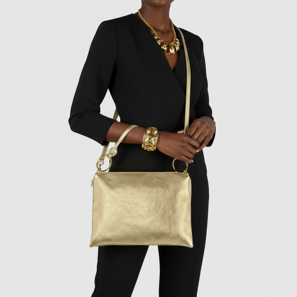 Prato Italian Metallic Leather Shoulder Bag