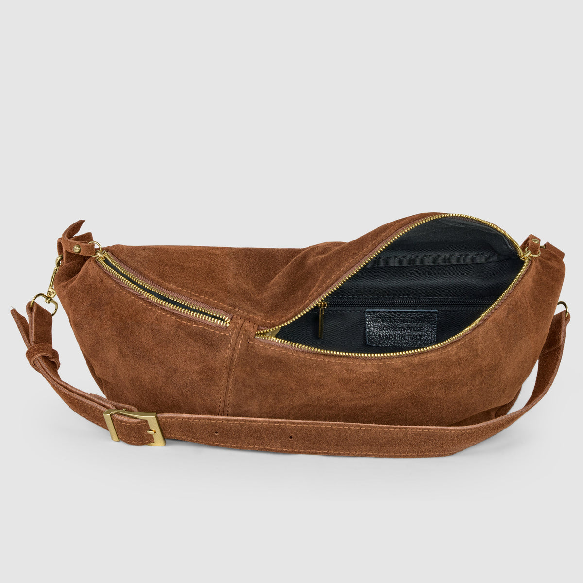 Genova Italian Suede Crescent Crossbody Bag