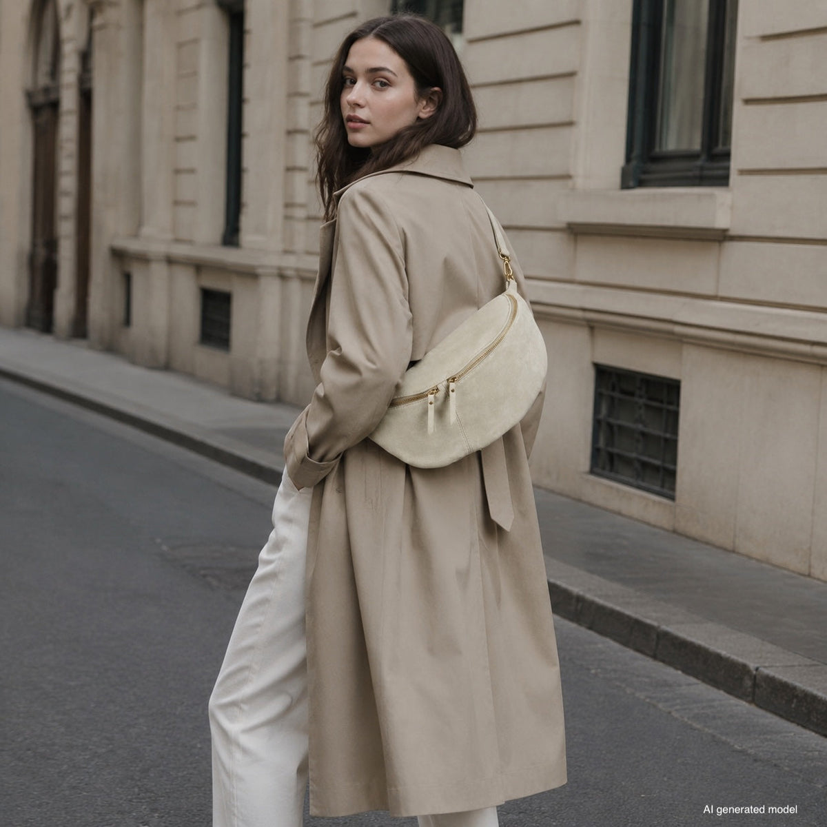 Genova Italian Suede Crescent Crossbody Bag