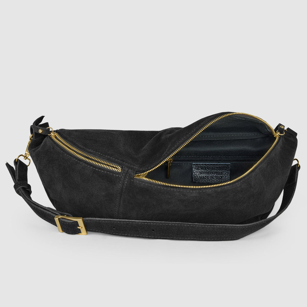 Genova Italian Suede Crescent Crossbody Bag