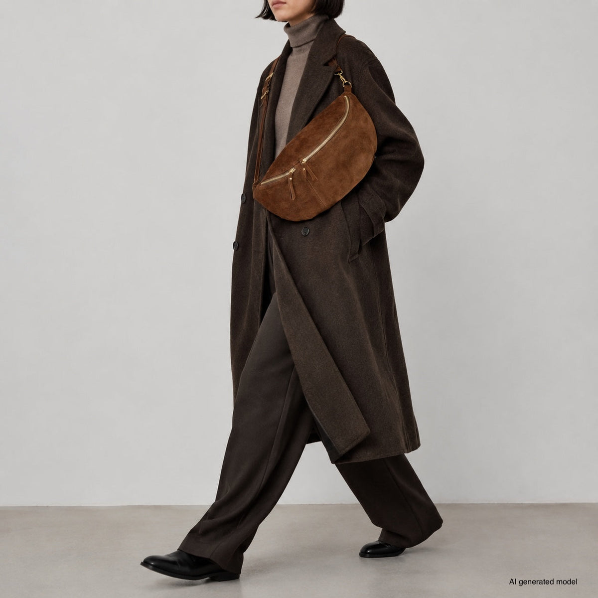 Genova Italian Suede Crescent Crossbody Bag