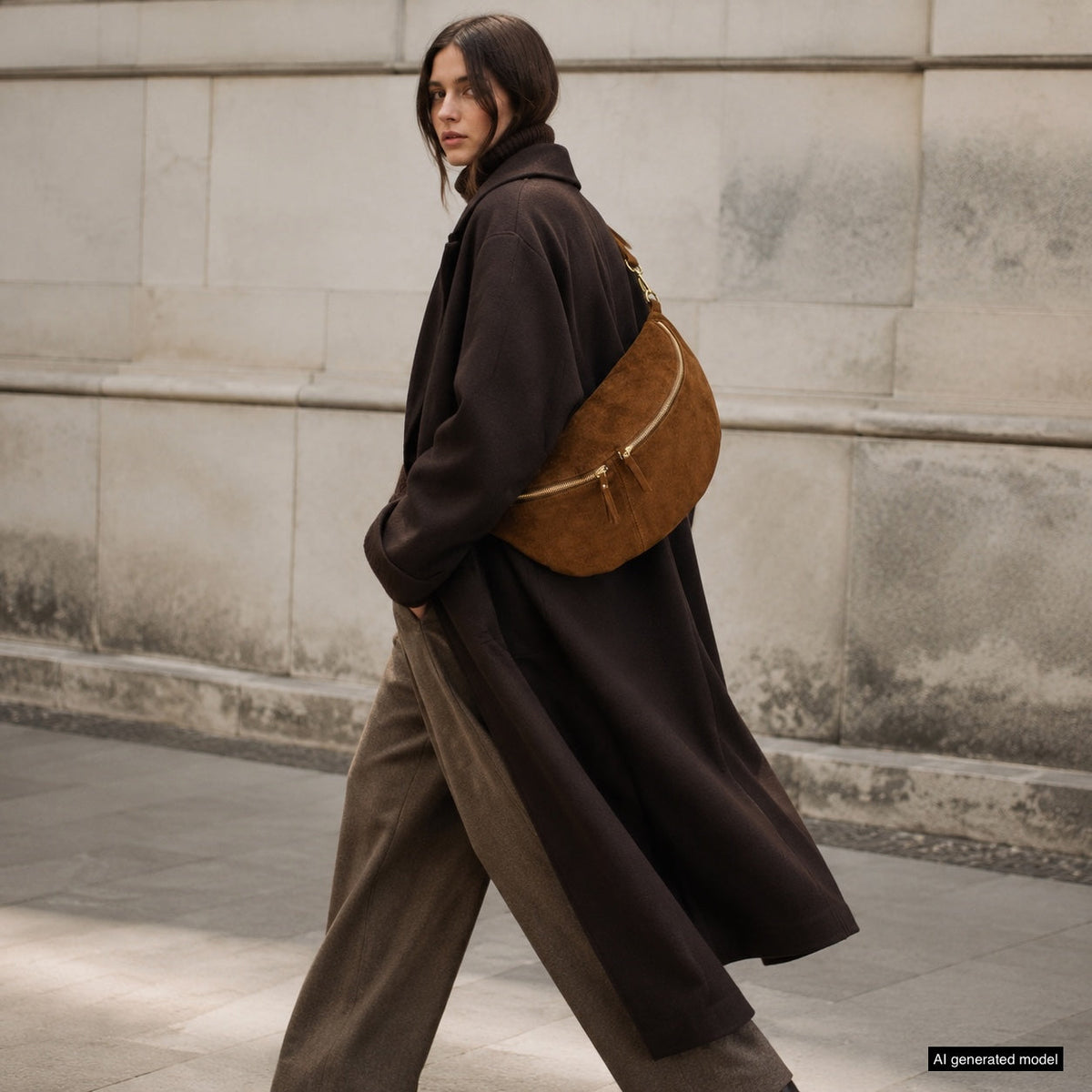 Genova Italian Suede Crescent Crossbody Bag