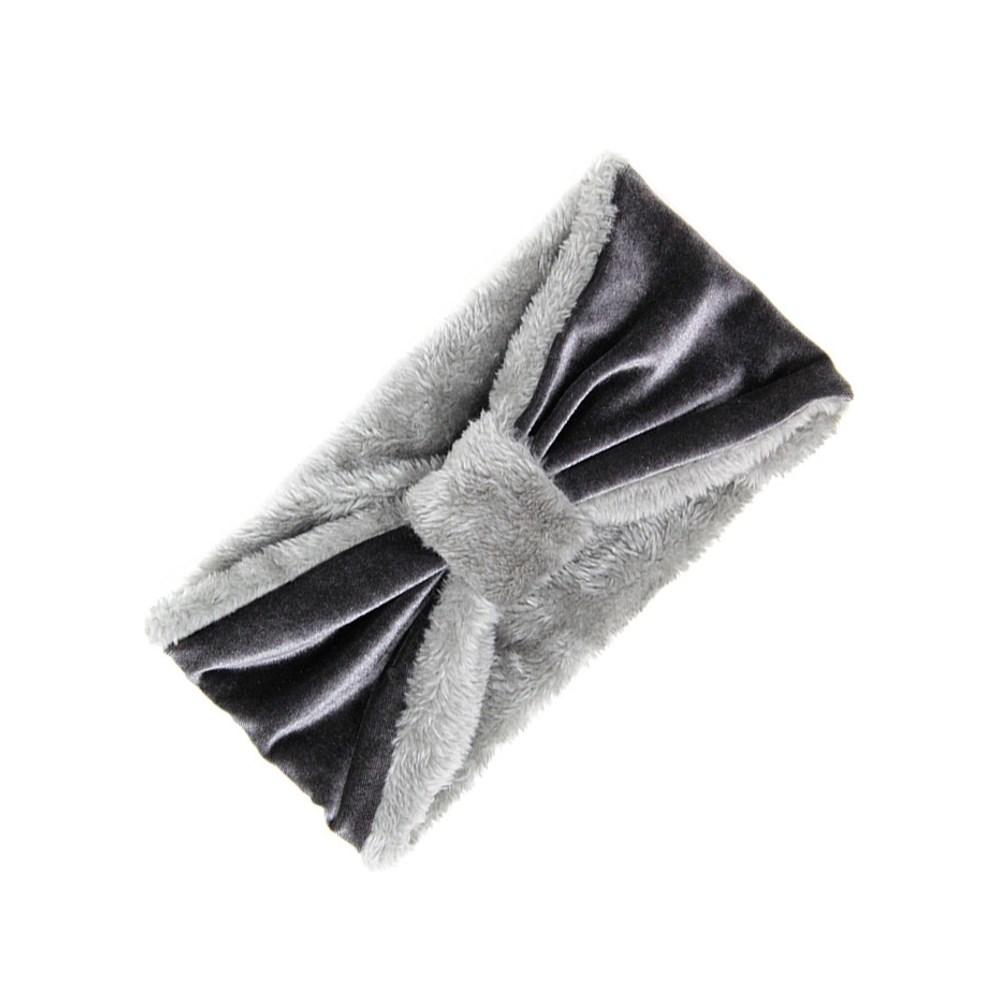 Grey knotted ear-warmer headband on a white background.