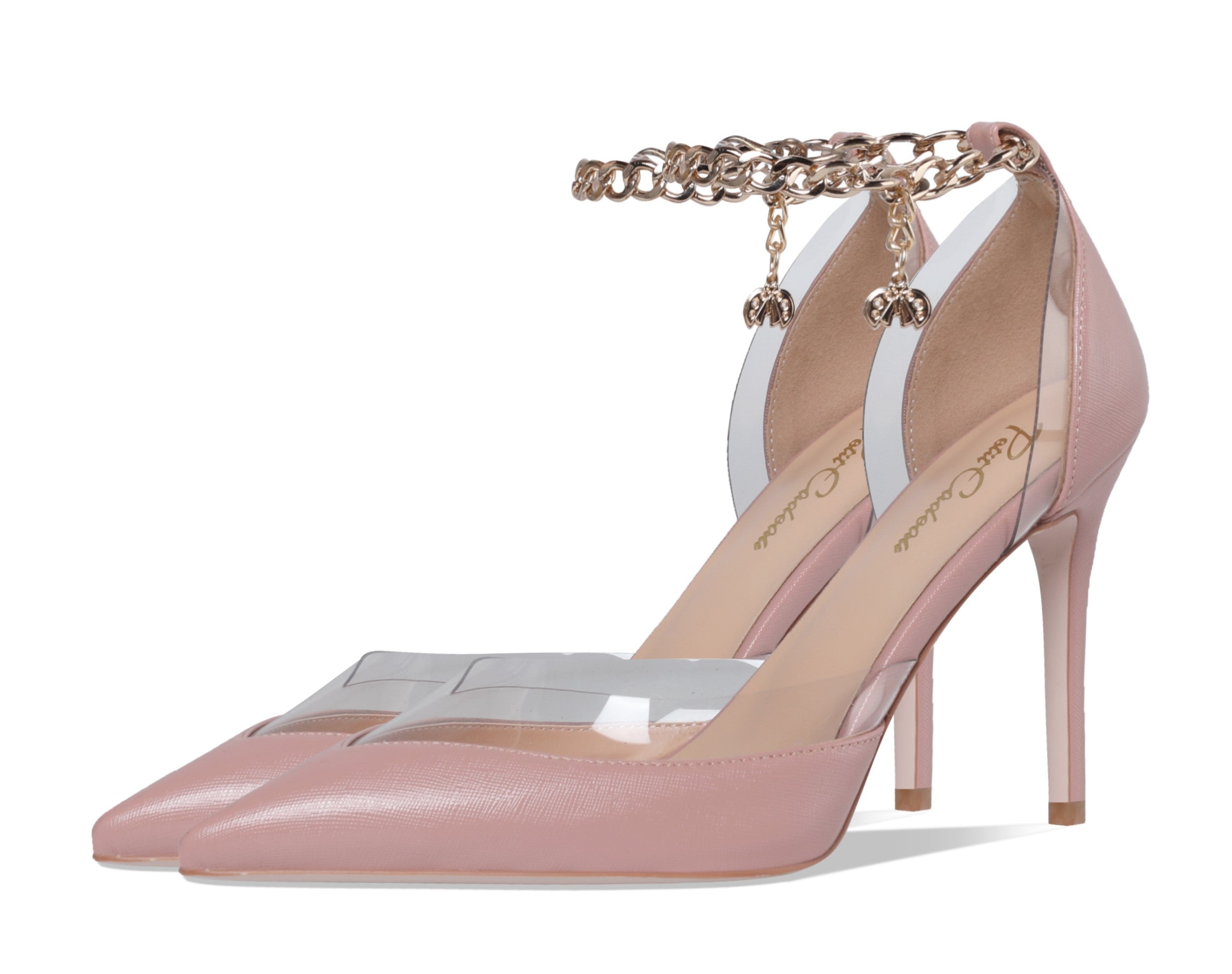 Cerise - D'Orsay Sandals with 4" Heels and Ankle Chains